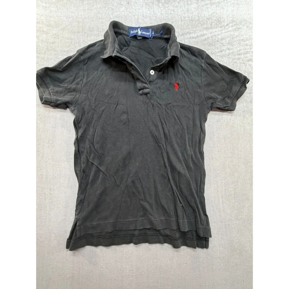 Ralph Lauren Women Polo Shirt Black Red Pony 100% Cotton Size‎ Small